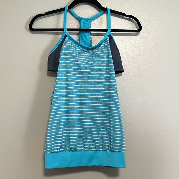 Nike Blue Striped Layered Tankini Swimsuit Top - Picture 1 of 5